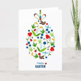 Happy Oaster Spring Poppies Blume Ladybugs Birds Feiertagskarte