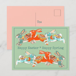 Happy Oaster Spring Rabbit Pink Mint Tribal Einzig Feiertagspostkarte