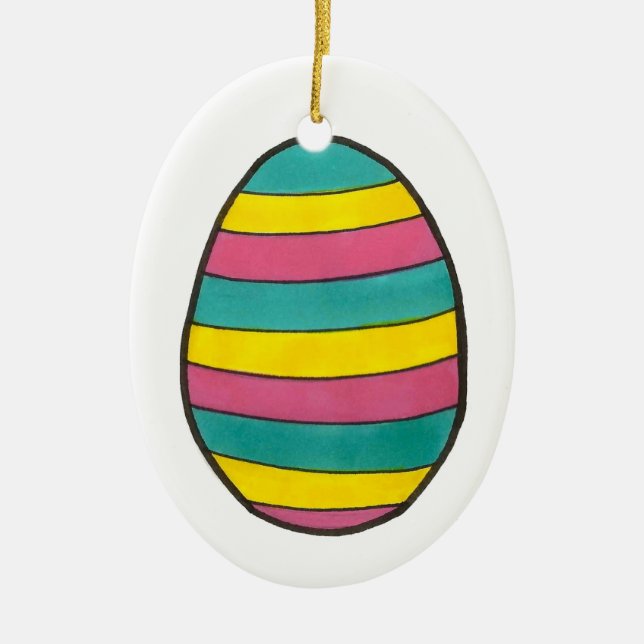 Happy Oaster Striped Ei Hunt Ei Keramikornament (Vorne)