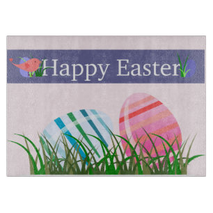 Happy Oaster Striped Oaster Eggs Glass Schneidebrett