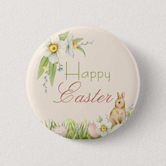 Happy Oaster Sweet Bunny Watercolor Floral Button (Vorderseite)