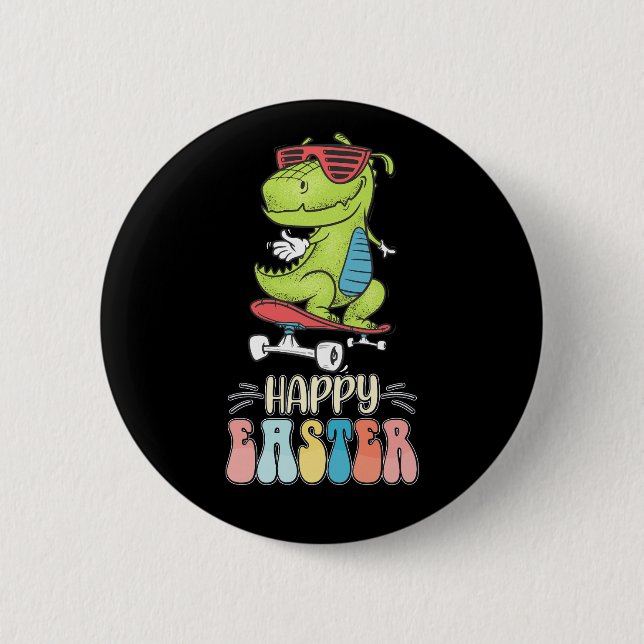 Happy Oaster T Rex Dinosaur Bunny Rabbit Eggs Button (Vorderseite)