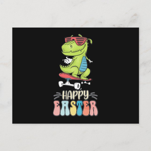 Happy Oaster T Rex Dinosaur Bunny Rabbit Eggs Postkarte (Vorderseite)
