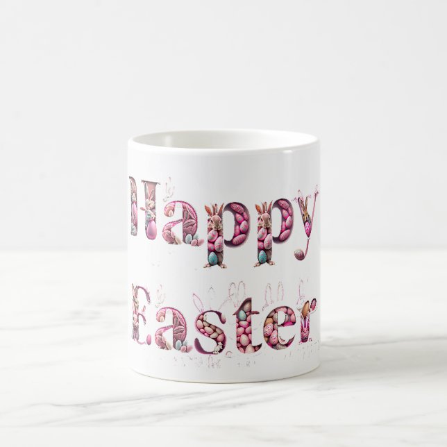 Happy Oaster Text Bunnies Ostereier Kaffeetasse (Mittel)
