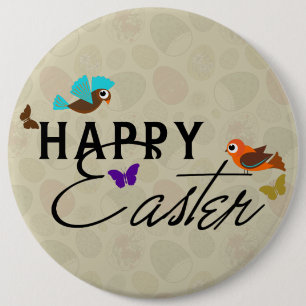 Happy Oaster Text Design mit Schmetterlingen & Vög Button