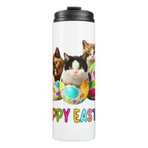 Happy Oaster Three Cat Colorful Ostereier Kitty Thermosbecher