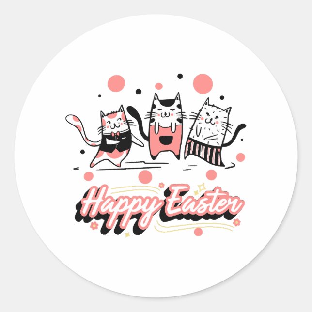 Happy Oaster Three Cat Wear Bunny Kitty Kitten Runder Aufkleber (Vorderseite)