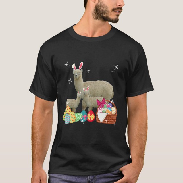 Happy Oaster Three Llama Tragend Bunny Ear Llama L T-Shirt (Vorderseite)