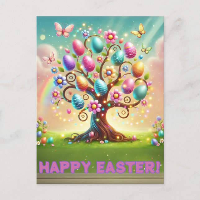 Happy Oaster Tree Card Feiertagspostkarte (Vorderseite)