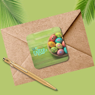 Happy Oaster Tropical Beach Coastal Party Quadratischer Aufkleber