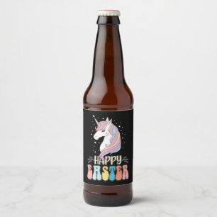Happy Oaster Unicorn Bunny Rabbit Eggs Bierflaschenetikett