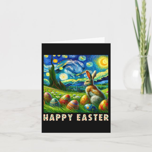 Happy Oaster Van Gogh Style Bunny und Eier Karte (Vorderseite)