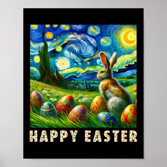 Happy Oaster Van Gogh Style Bunny und Eier Poster (Vorne)