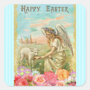 Happy Oaster Vintag Angel und Lamb Stickers