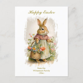 Happy Oaster Vintag Bunny Florals Custom Text Feiertagspostkarte