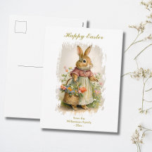 Happy Oaster Vintag Bunny Florals Custom Text