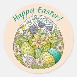 Happy Oaster Vintag Mandala Art 3 Personalisiert Runder Aufkleber