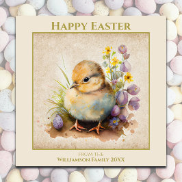 Happy Oaster Vintag Yellow Chick Personalisiert Feiertagskarte