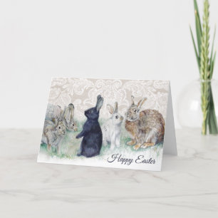 Happy Oaster Vintage Kaninchen und Spitzen Feiertagskarte
