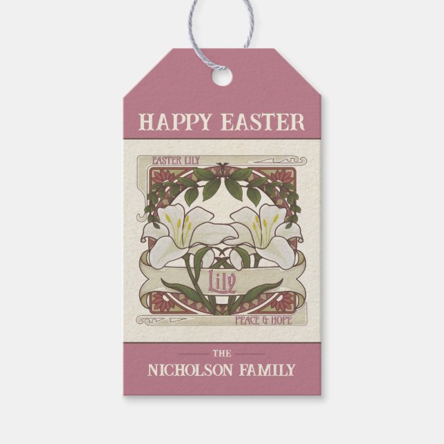 Happy Oaster: Vintage Lily Design Peace Hope Geschenkanhänger (Vorderseite)