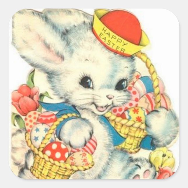 Happy Oaster Vintager Hase Nostalgischer Aufkleber (Vorderseite)