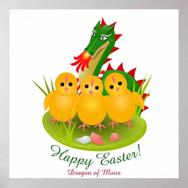 Happy Oaster von drei Küken und Dragon von Mons Poster (Vorne)