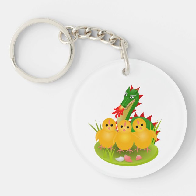 Happy Oaster von drei Küken und Dragon von Mons Schlüsselanhänger (Vorderseite)