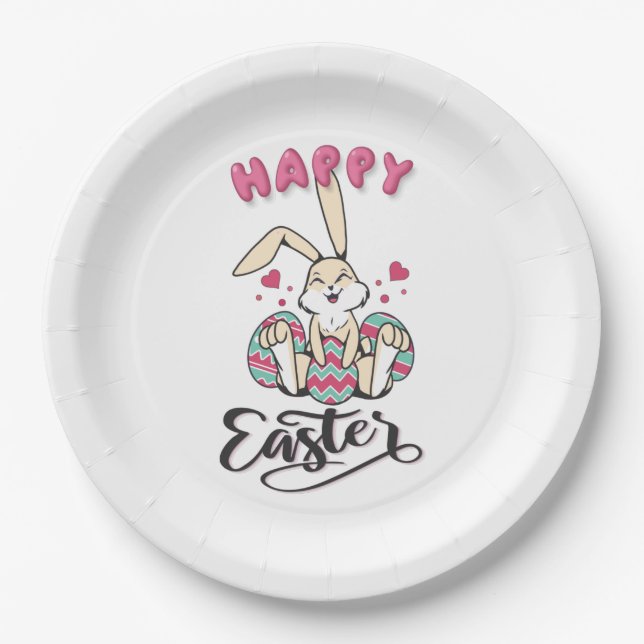 Happy Oaster von schönem Osterhase Pappteller (Vorderseite)