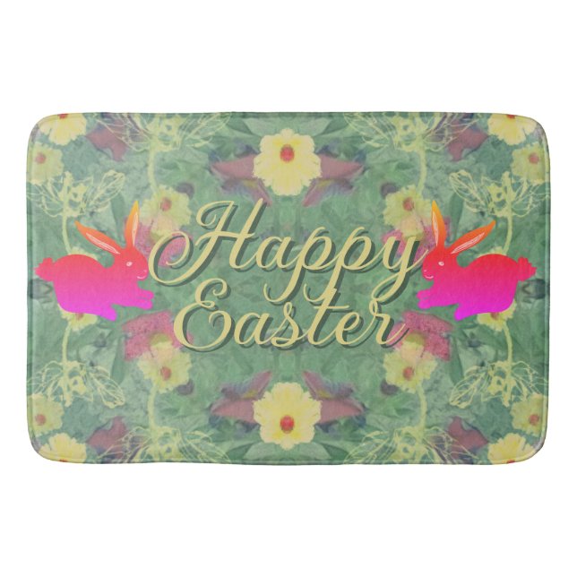 Happy Oaster w/Bunnies Blumenmatte Badematte (Vorderseite)