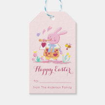 Happy Oaster Wasserfarbe Rosa Bunny im Garten