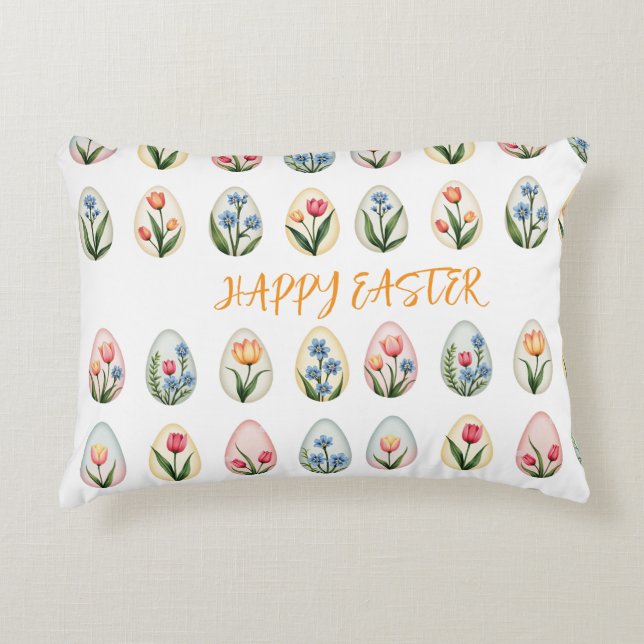 Happy Oaster Watercolor Blumeneier Dekokissen (Vorderseite)