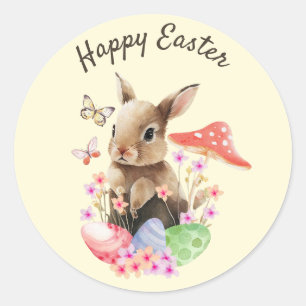 Happy Oaster Watercolor Bunny and Ostereier Runder Aufkleber