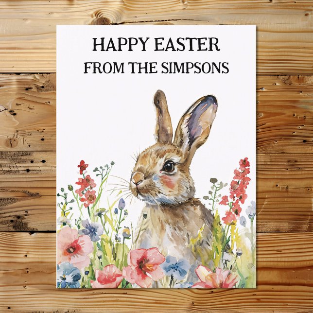 Happy Oaster Watercolor Bunny in Blume Familie Postkarte (Von Creator hochgeladen)