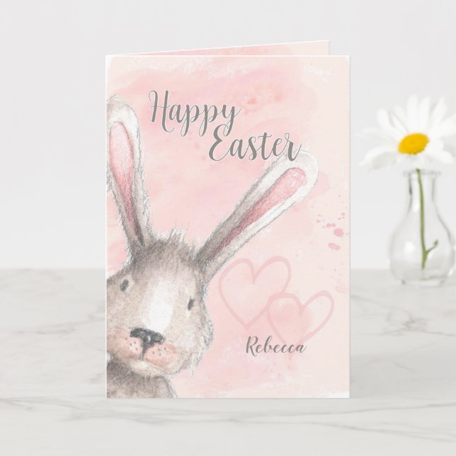 Happy Oaster Watercolor Bunny Individuelle Name Karte (Kleine Pflanze)
