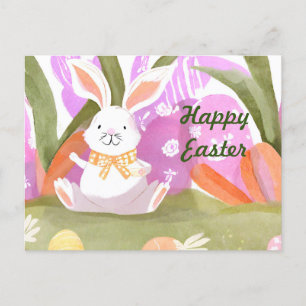 Happy Oaster Watercolor Bunny mit Ostereiern Feiertagspostkarte