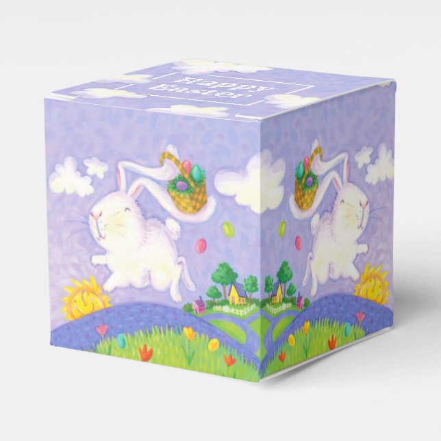 Happy Oaster Watercolor Bunny Rabbit Eggs Basket Geschenkschachtel (Vorderseite)