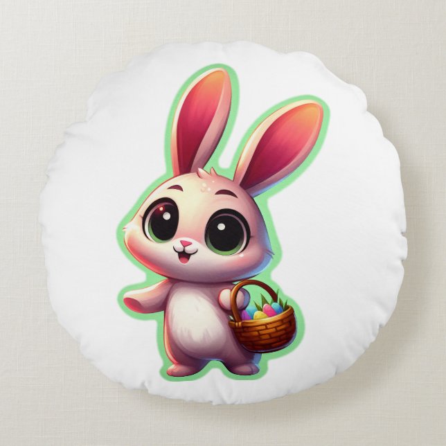 Happy Oaster Watercolor Bunny Rundes Kissen (Vorderseite)