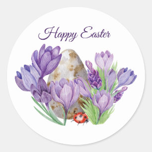 Happy Oaster Watercolor Lila Crocus Blume Runder Aufkleber