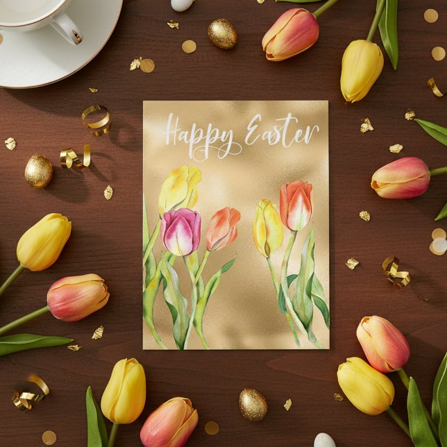 Happy Oaster Watercolor Tulip Floral Postkarte (Von Creator hochgeladen)
