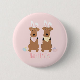 Happy Oaster Welsh Terriers Dogs Bunny Ears Button