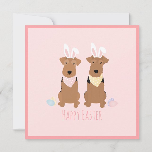 Happy Oaster Welsh Terriers Dogs Bunny Ears Karte (Vorderseite)