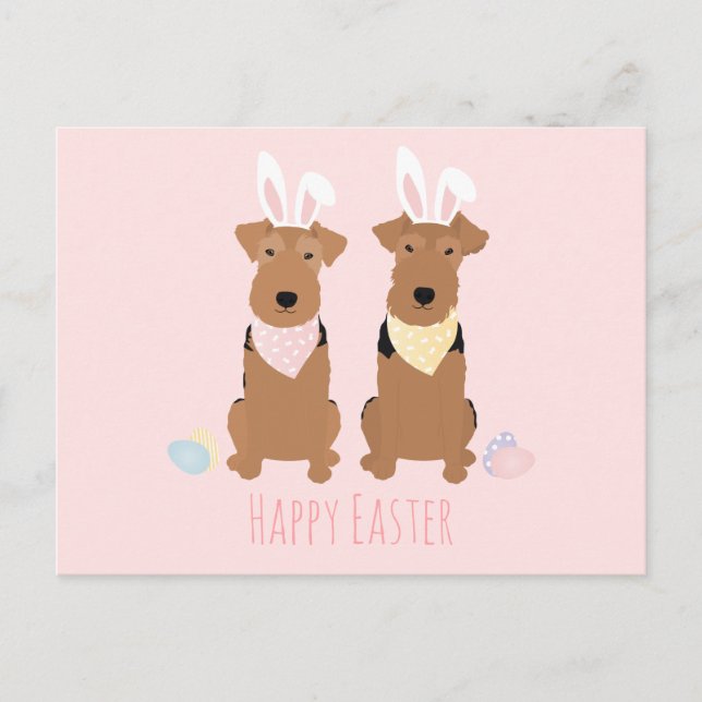 Happy Oaster Welsh Terriers Dogs Bunny Ears Postkarte (Vorderseite)