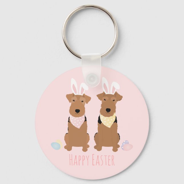 Happy Oaster Welsh Terriers Dogs Bunny Ears Schlüsselanhänger (Vorderseite)