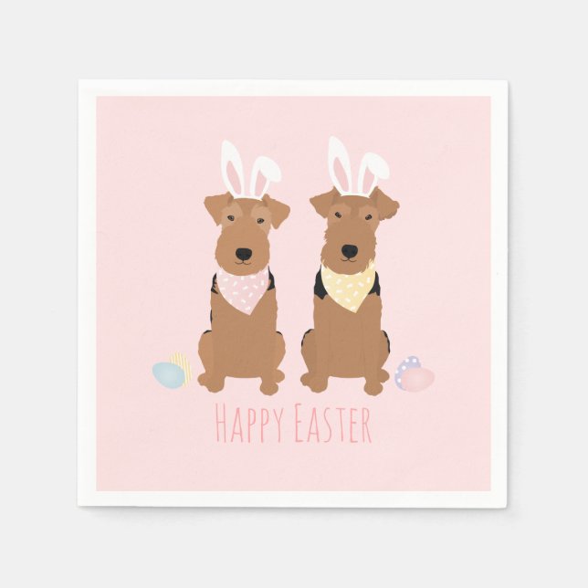 Happy Oaster Welsh Terriers Dogs Bunny Ears Serviette (Vorderseite)