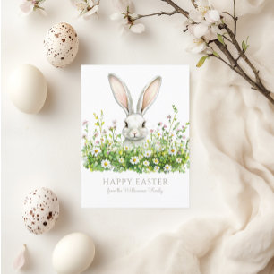 Happy Oaster White Bunny Florals Personalisiert Feiertagspostkarte