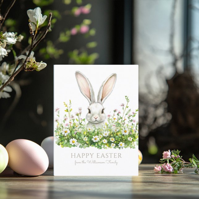 Happy Oaster White Bunny Florals Personalisiert Karte (Von Creator hochgeladen)
