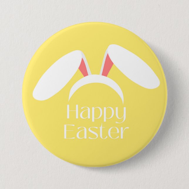 Happy Oaster white bunny Ohren gelb Button (Vorderseite)