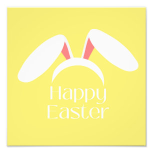 Happy Oaster white bunny Ohren gelb Fotodruck