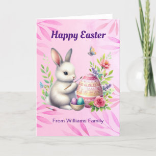 Happy Oaster, White Bunny Painting a Osteregg Feiertagskarte
