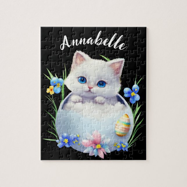 Happy Oaster White Kitten mit Blume Puzzle (Vertikal)